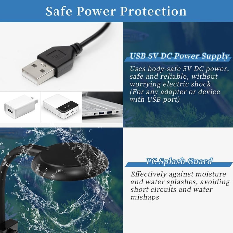 DATOO Mini Clip On Aquarium Light 7W Dimmable Small Fish Tank Light USB Moving Lamp with White Red Blue Green LED for 1 to 3 Gallon Tanks - Image 5